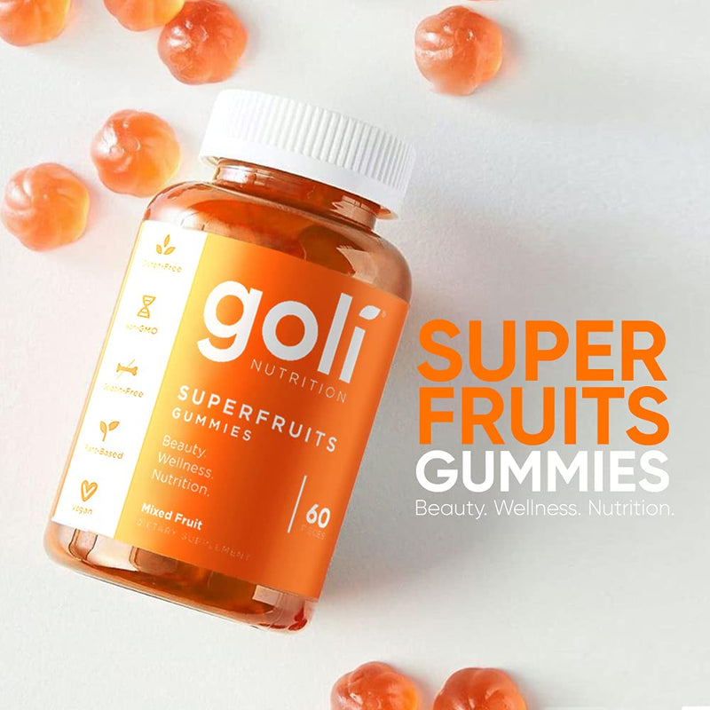 SUPERFRUITS Vitamin Gummy by Goli Nutrition 60 ct - with Collagen-Enhancing Ingredients. Radiate. Rejuvenate. Refresh (Mixed Fruit, Vegan, Plant-Based, Non-GMO, Gluten-Free & Gelatin Free) 60 Count (Pack of 1) - NewNest Australia