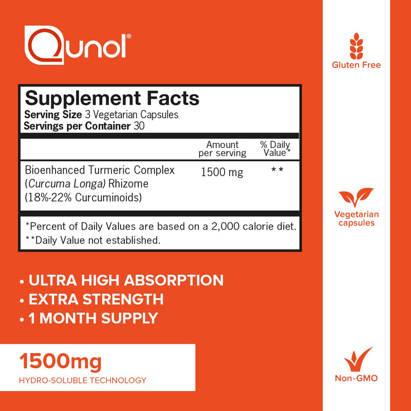 Turmeric Curcumin Capsules, Qunol 1500mg Extra Strength Supplement, Patented Hydro-Soluble Technology, Alternative to Turmeric Curcumin with Black Pepper, 90 Veggie Capsules 90 Count (Pack of 1) - NewNest Australia