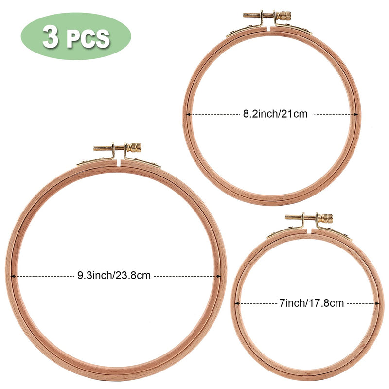 Sherbo 3 Pieces Beech Wood Embroidery Hoops Set by 7 Inch to 9 Inch Circle Hoop Ring Cross Stitch Cotton for DIY Embroidery Floss Starter of Sewing Art Kits Crafts (BeechHoop 7-9) BeechHoop 7-9 - NewNest Australia