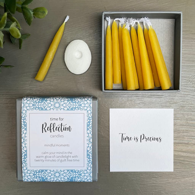 time for Reflection Candles (wrap) by Cotton & Grey. Mindful Moments. 12 Pure Beeswax Candles and a Ceramic Holder. Calm Your Mind in The Warm Glow of Candlelight. - NewNest Australia