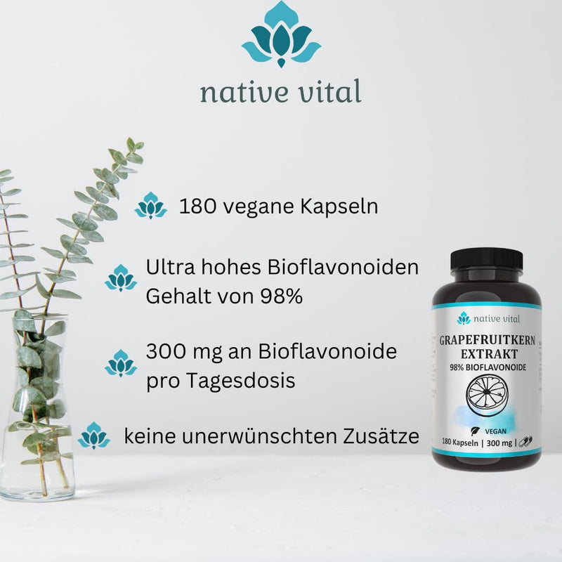 Grapefruit seed extract - IMPORTANT: 98% (300mg) bioflavonoids per daily dose - 180 capsules - Made in Germany - Vegan - Premium quality - NewNest Australia