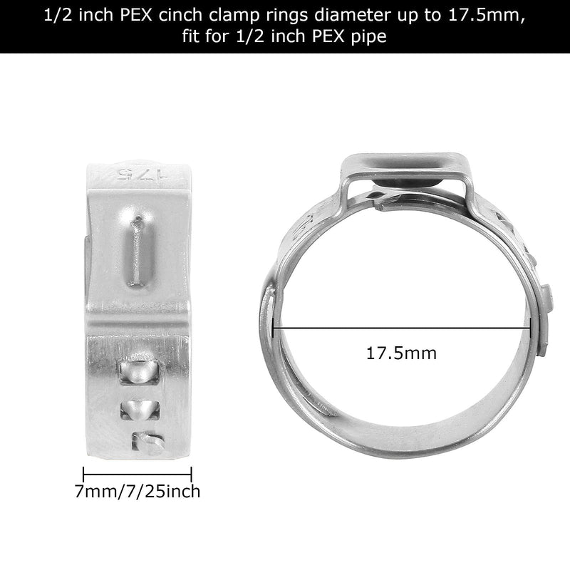 Holdware 100pcs 1/2 inch PEX Cinch Clamps, Stainless Steel PEX Crimp Rings 17.5mm Diameter Pinch Clamps for PEX Tubing Pipe Fitting Connections - NewNest Australia