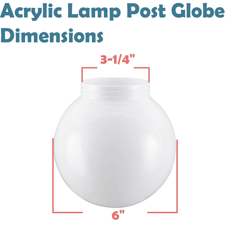 Aspen Creative 28001-21 6" White Acrylic Replacement Lamp Post Globe 3-1/4" Fitter, 1 Pack 6", 3-1/4" Fitter - NewNest Australia