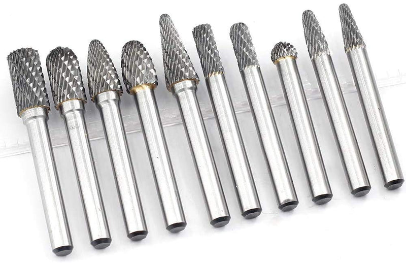 YUFUTOL Carbide Burrs Set 10pcs Double Cut Solid Carbide Rotary Burr Set 1/4 Inch Shank for Die Grinder Drill,Metal Carving, Polishing,Engraving,Drilling - NewNest Australia