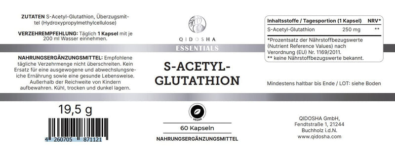Qidosha S Acetyl Glutathione Capsules, Stabilized By Acetylation & Better Bioavailable Than Simple L-Glutathione, 250 Mg/Capsule, 60 Pieces/Glass, Natural From Fermentation, S Acetyl Glutathione 250 - NewNest Australia