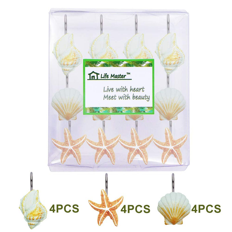 Yapicoco 12PCS Shower Curtain Hooks Rings for Bathroom, Home Bathroom Beach Seashell Shower Curtain Hooks (Light Brown Seashell) Light Brown Seashell - NewNest Australia