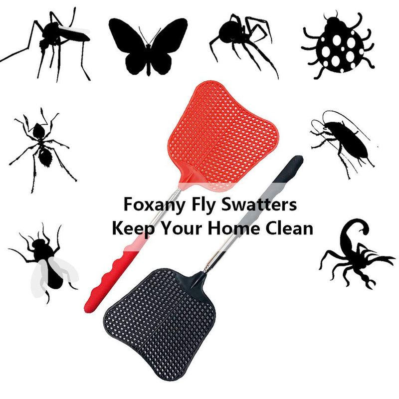 foxany Fly Swatters Extendable, Durable Plastic Fly Swatter Heavy Duty Set, Telescopic Flyswatter with Stainless Steel Handle for Indoor/Outdoor/Office (3 Pack) - NewNest Australia