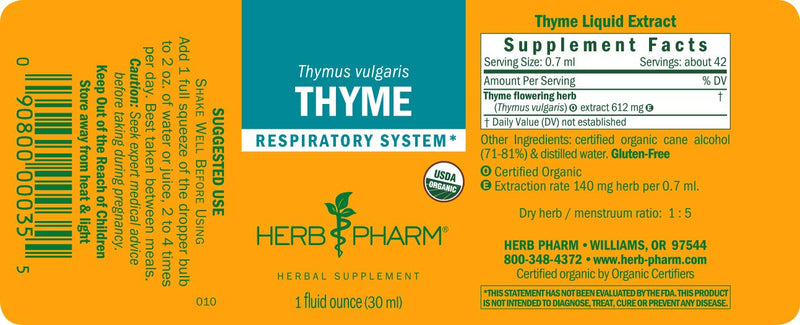 Herb Pharm Certified Organic Thyme Liquid Extract for Respiratory System Support - 1 Ounce (DTHYME01) 1 Fl Oz (Pack of 1) - NewNest Australia