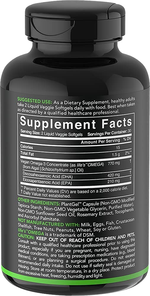 Vegan Omega-3 Fish Oil Alternative sourced from Algae Oil | Highest Levels of Vegan DHA & EPA Fatty Acids | Non-GMO Verified & Vegan Certified - 60 Veggie Softgels (Carrageenan Free) - NewNest Australia