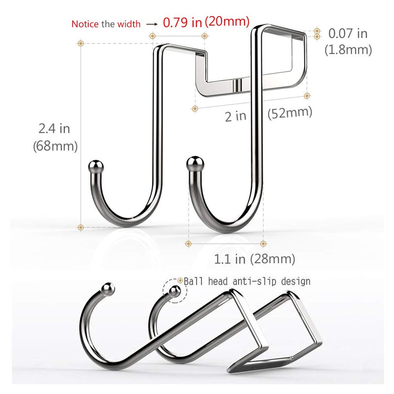 NewNest Australia - Poeland 1kuan Over Cabinet Drawer Double Hooks 304 Stainless Steel Multiple Use Narrow Door Hook for Kitchen, Bathroom, Drawer, Wardrobe Door, Cabinet Door to Hang Bags, Towels, Coat More Pack of 4 