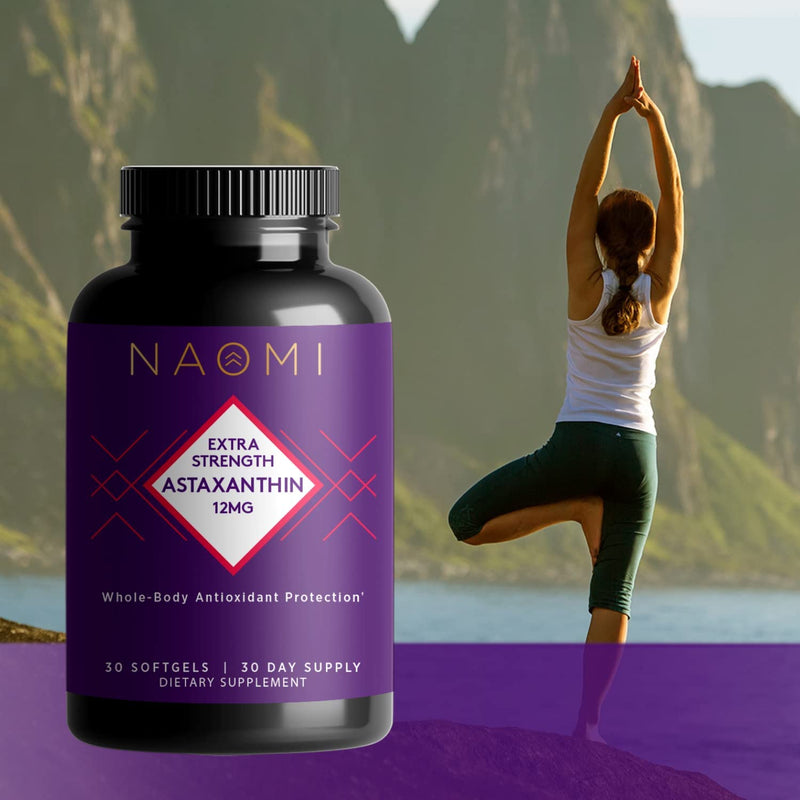 NAOMI Astaxanthin Extra Strength 12 mg Softgel, Joint, Eye, Skin, and Brain Health Supplement for Immune Support, Sports Nutrition and Muscle Recovery, 30 Softgels, Non-GMO - NewNest Australia