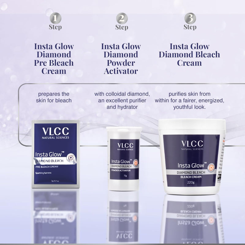 VLCC Insta Glow Diamond Bleach With Diamond (Ash) for Sparkling Fairness Also Contain Re Bleach Cream & Post Bleach Pack 60 Gram by VLCC - NewNest Australia