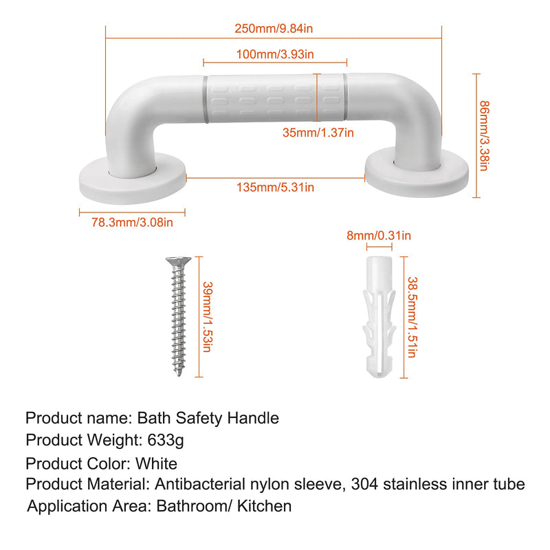 Bath Grab Rails with Anti-Slip Grip and Safety Luminous Circles, Bath Handle, Towel Holder with Stainless Steel Inner Tube, 30 cm, Sturdy Plastic Outer case, for Elderly, Inconvenient People, Kids - NewNest Australia