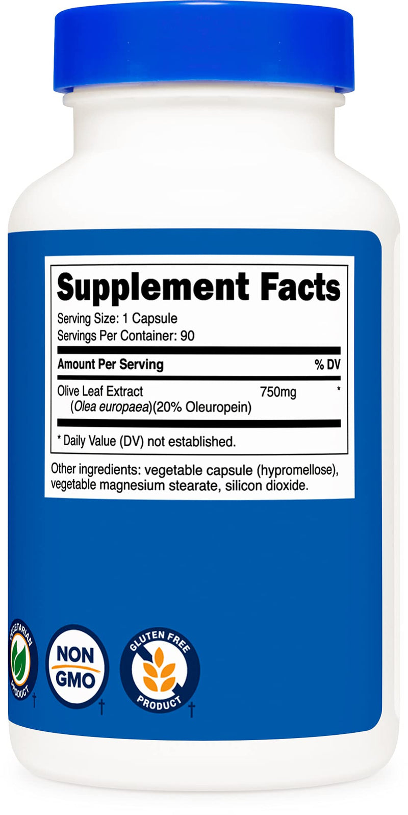 Nutricost Olive Leaf (20% Oleuropein) 750 MG, 90 Capsules - Non-GMO, Gluten Free - NewNest Australia