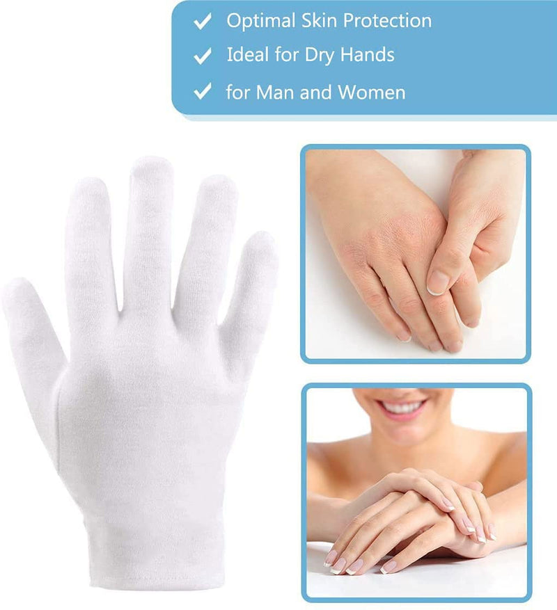 2 Pairs Cotton Moisturizing Gloves Over Night Bedtime White Cotton Cosmetic Inspection Premium Cloth Quality Eczema Dry Sensitive Irritated Skin Spa Therapy Secure Wristband One Size - NewNest Australia