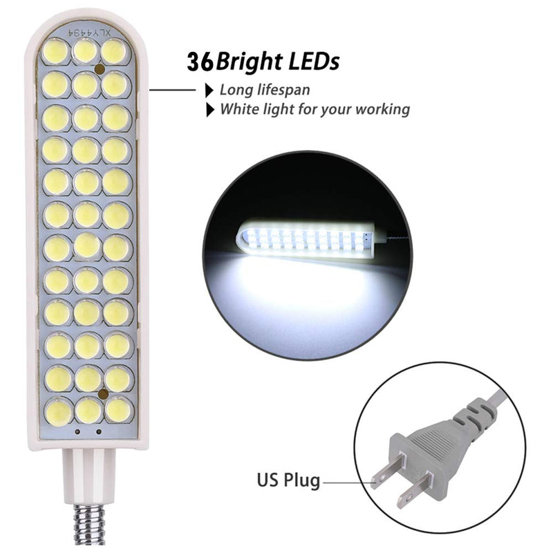 Sewing Machine Light (36LEDs) 8Watt Gooseneck Work Light with Magnetic Mounting Base, White Soft Light for Lathes, Drill Presses, Workbenches (2PACK) Silver - NewNest Australia