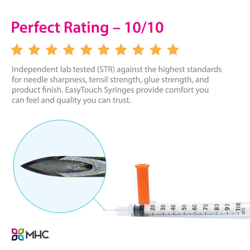 EasyTouch U-100 Insulin Syringe with Needle, 29G 1cc 1/2-Inch (12.7mm), Box of 100 - NewNest Australia