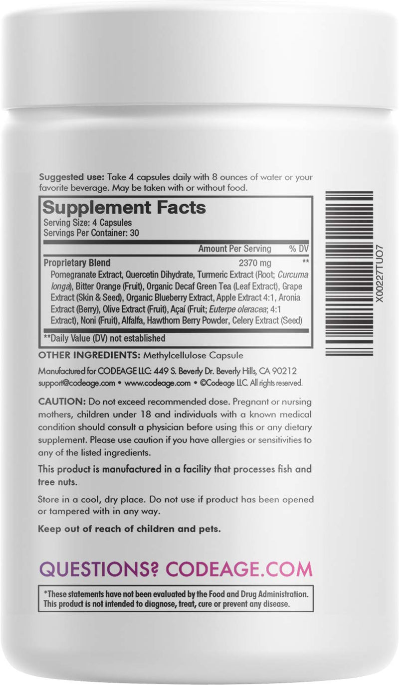 Codeage Polyphenols Supplement - Organic Green Tea Pills, Quercetin, Pomegranate, Turmeric - Resveratrol & Plant Polyphenols Foods - Polyphenol Nutrients - Vegan, Non-GMO - 120 Capsules - NewNest Australia