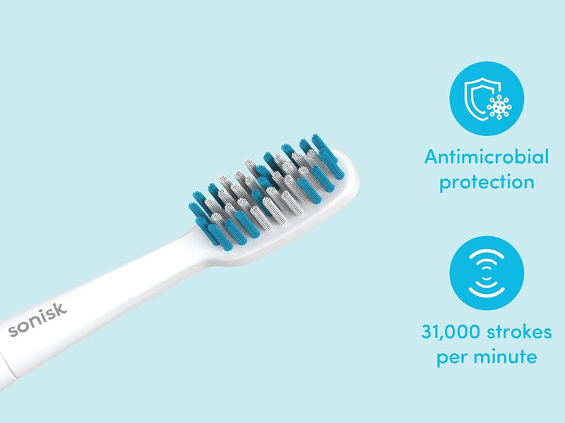 Sonisk Pulse | Battery Powered Electric Toothbrush | Sonic Technology | 1x Battery, 2X Brush Heads, 1x Travel Case Included | 31,000 Strokes Per Minute | Antimicrobial | Portable Size | Teal - NewNest Australia