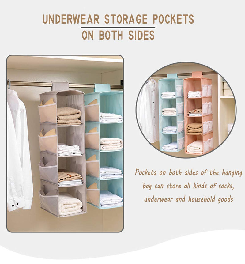 NewNest Australia - AARainbow 4 Shelf &12 Pockets Hanging Closet Organizer,Foldable Closet Hanging Shelves,Polyester Fabric Closet Organizer,Collapsible Storage Shelves for Clothes, Pants and Shoes (Pink) Pink 