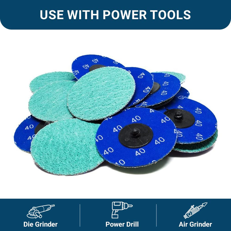 Benchmark Abrasives 2" Green Zirconia with Grinding Aid Quick Change Sanding Discs with a Male R-Type Backing Pad 24 Grit - 25 Pack - NewNest Australia