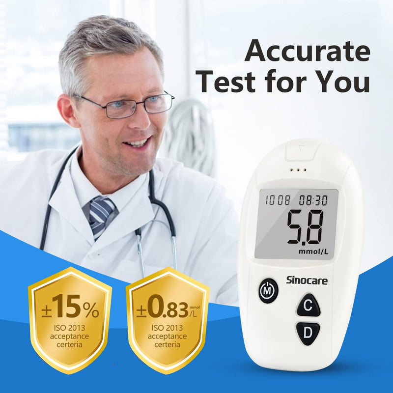 Sinocare Blood Sugar Monitor, Diabetes Testing Kit with 50 No Coding Test Strips & 50 Lan, Blood Glucose Monitors, Safe Accu Blood Sugar Test Kit, mmol/L Safe Accu Blood Sugar Test Kit - 50 - NewNest Australia