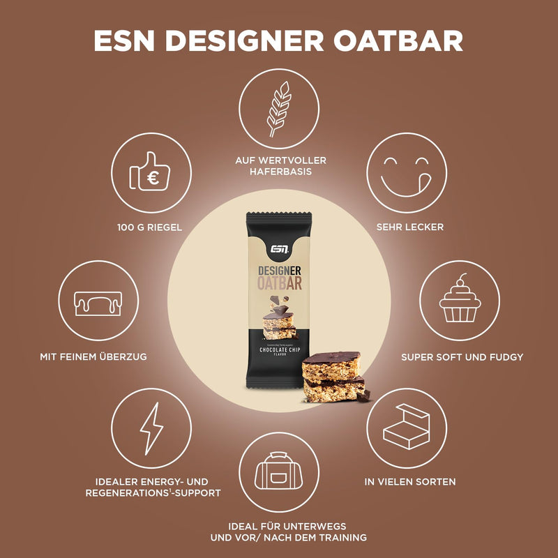 ESN Designer Oatbar Box, 12 bars - chocolate chip, oat bar - NewNest Australia