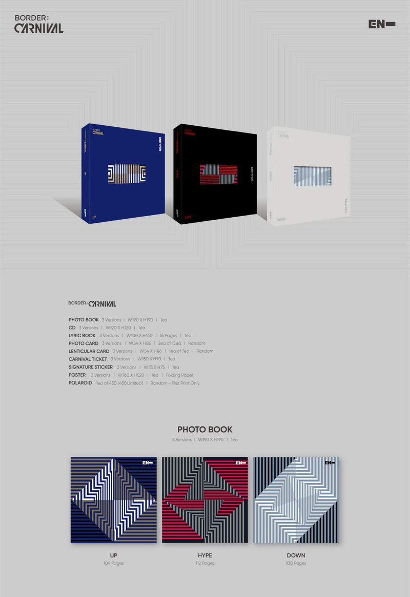 BIGHIT Ent. ENHYPEN - Border : Carnival (2nd Mini Album) Album+Extra Photocards Set (Down ver.) Down Ver. - NewNest Australia