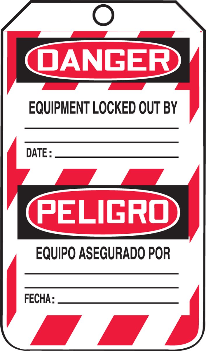Accuform Lockout Tags, Pack of 25, Bilingual Danger Do Not Operation Equipment Lock Out, US Made OSHA Compliant Tags, Tear & Water Resistant PF-Cardstock, 5.75"x 3.25", TSP105CTP - NewNest Australia