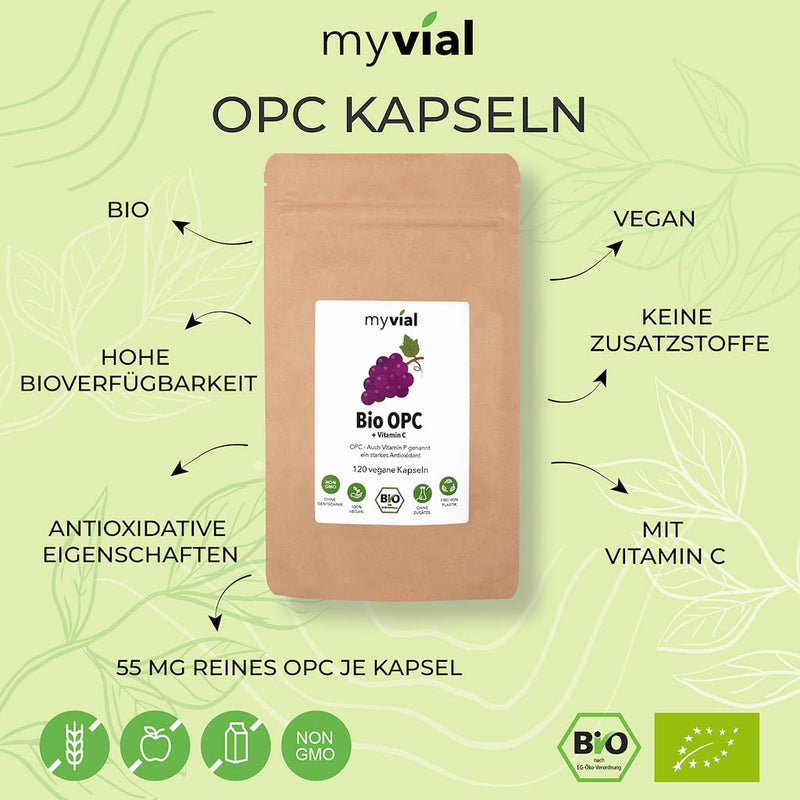 Organic OPC grape seed + aronia powder + organic vitamin C (acerola) capsules 120 pieces vegan high dosage 420mg per capsule from German grapes Laboratory tested from Germany Vegan - NewNest Australia