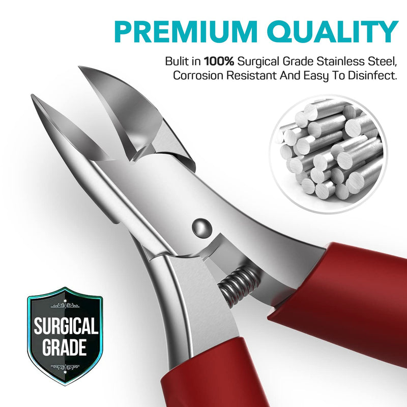 Nail Clipper Set - Ingrown Toenail Treatment & Toenail Clippers for Thick Nails,Heavy Duty Professional Toe Nail Clippers for Men/Elderly, Large Toenail Scissors,Long Handle Safety Strong RONAVO(Red) Ingrown Nails KIT(Red) - NewNest Australia