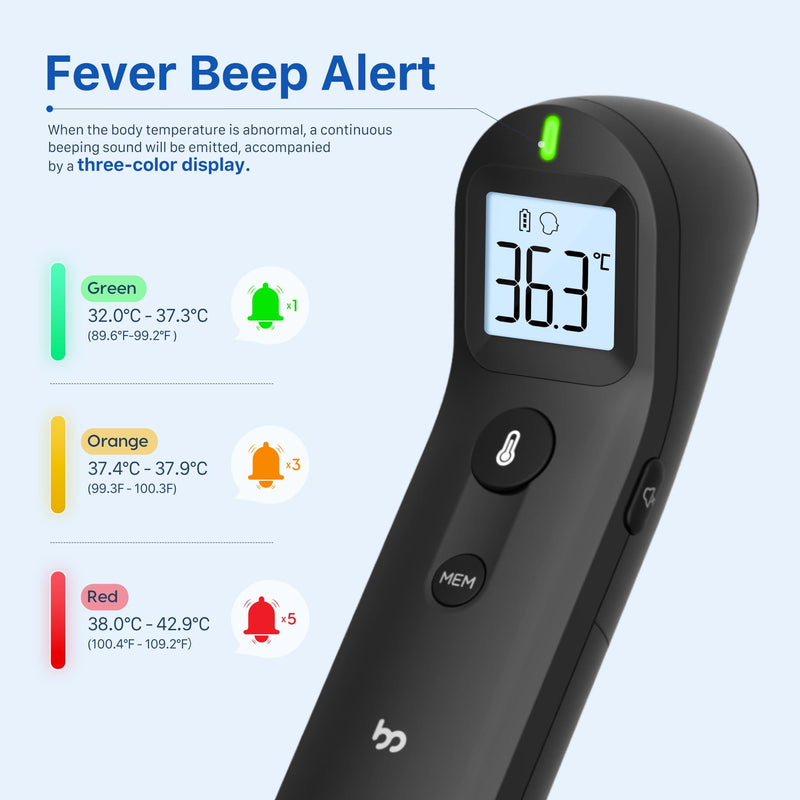 Fever thermometer contactless for babies and adults, digital forehead thermometer, infrared thermometer with immediate, accurate reading, fever alarm, black - NewNest Australia