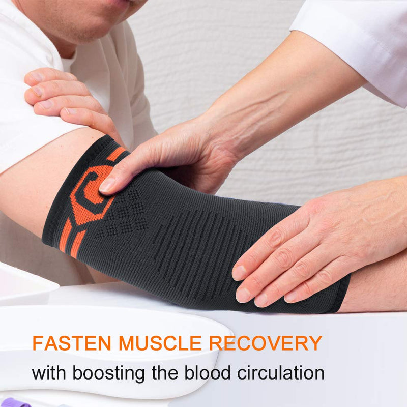 CAMBIVO Elbow Support Brace for Men & Women 2 Pack, Tennis Elbow Support Strap & Anti-slip Elbow Sleeves for Weightlifting, Arm Support, Golfers Elbow, Tennis Elbow, Tendonitis XS Orange Pair - NewNest Australia