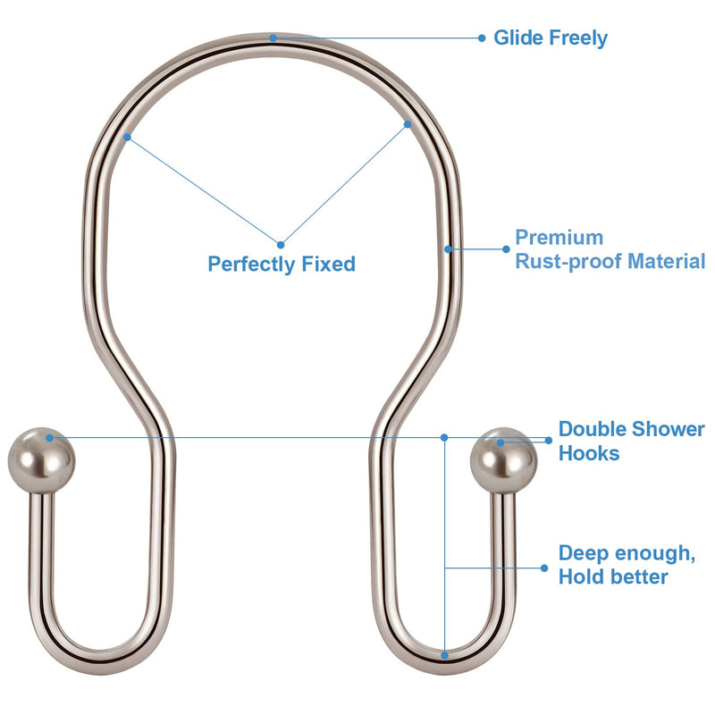 24 Pack Double Shower Curtain Hooks Rings, TENOVEL Double Sided Shower Curtain Hooks Rust Proof for Shower Curtain, Durable Bathroom Shower Hangers Rings for Shower Rods, Brushed Nickel - NewNest Australia