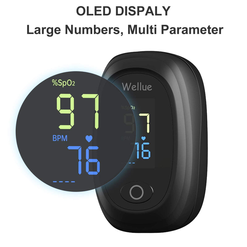 Wellue Pulse Oximeter, Blood Oxygen Monitor Finger, Fingertip Pulse Oximeter for Adult Child Kids, SP O2 PI Level and Heart Rate Monitor, Batteries included, Black - NewNest Australia