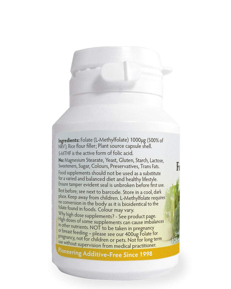 Folate (L-Methylfolate) 1000μg x 90 Capsules, 5-MTHF Active Form of Folic Acid/Vitamin B9, Please See Our 400mcg Version for Pregnancy, Magnesium Stearate Free, Made in Wales - NewNest Australia