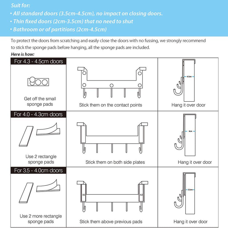 NewNest Australia - Over The Door Hook Hanger by ACMETOP, Heavy-Duty Organizer for Coat, Towel, Bag, Robe - 5 Hooks, Aluminum, Brush Finish (Silver) Silver 