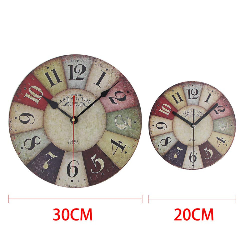 NewNest Australia - Timelike MDF Wooden Wall Clock Vintage Rustic Country Round Decorative Clock Retro Style Quartz Wall Clock (8 Inch, Colorful) 8 Inch 