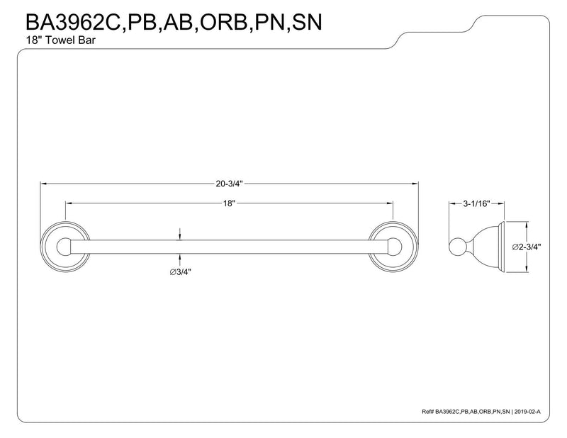 Kingston Brass BA3962PB Restoration 18-Inch Towel Bar, Polished Brass - NewNest Australia