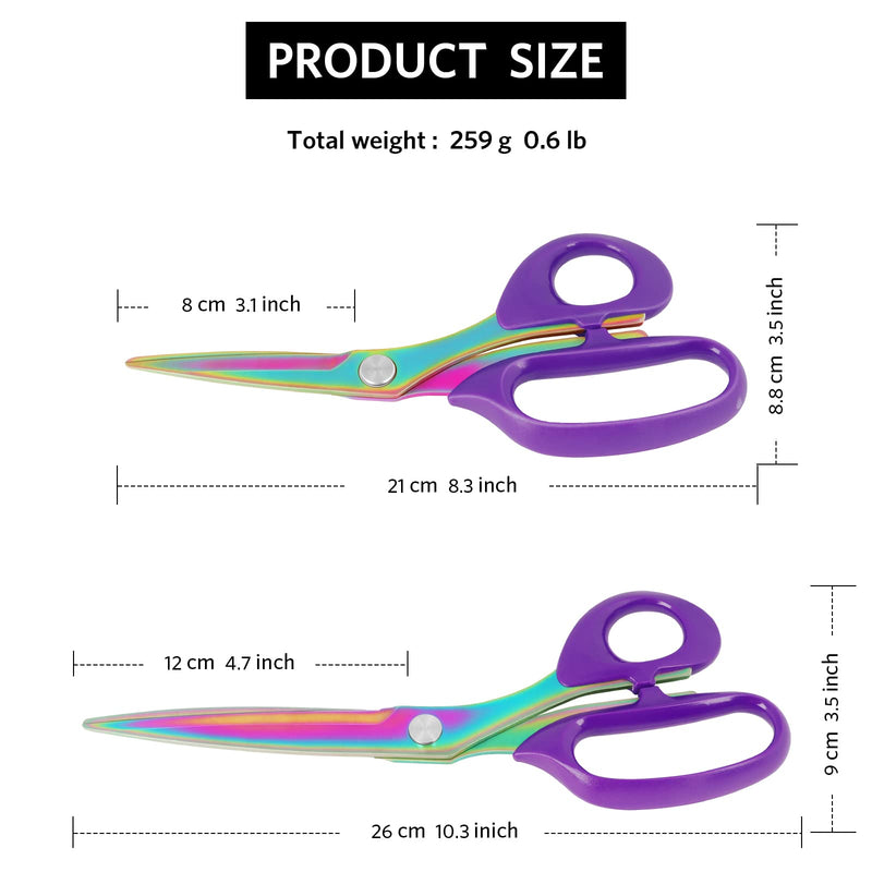Asdirne Fabric Scissors, Dressmaking Scissors with Heavy Duty Titanium Plated Stainless Steel, Tailor Scissors for Cutting Fabrics and Leather, Purple, Set of 2 (26cm/21cm) 21cm+26cm - NewNest Australia