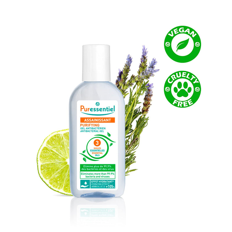 Puressentiel Antibacterial Gel 80 ml - Anti-bacterial, anti-viral, softening - 99.9% viruses and bacteria destroyed - Anti-drying aloe vera, bioalcohol, essential oils of tea tree, lemon, lavandin 80 ml (Pack of 1) - NewNest Australia