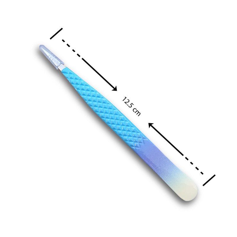 Eyelash Tweezers-2 Pieces Diamond Grip Eyelash Extensions Tweezers With Silver Tip-COSSMOO Straight And Angled Curved L-Shape Volume Tweezers For Lashes Extension, Lash Tweezers For False Lash, Blue - NewNest Australia