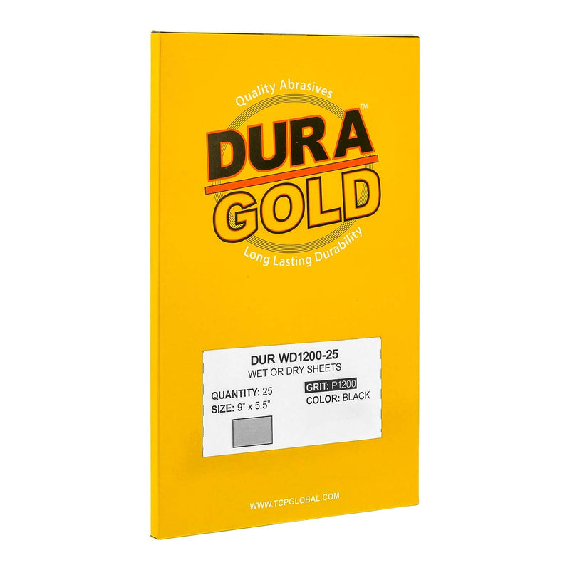 Dura-Gold - Premium - Wet or Dry - 1200 Grit - Professional Cut to 5-1/2" x 9" Sheets - Color Sanding and Polishing for Automotive and Woodworking -Box of 25 Sandpaper Finishing Sheets - NewNest Australia