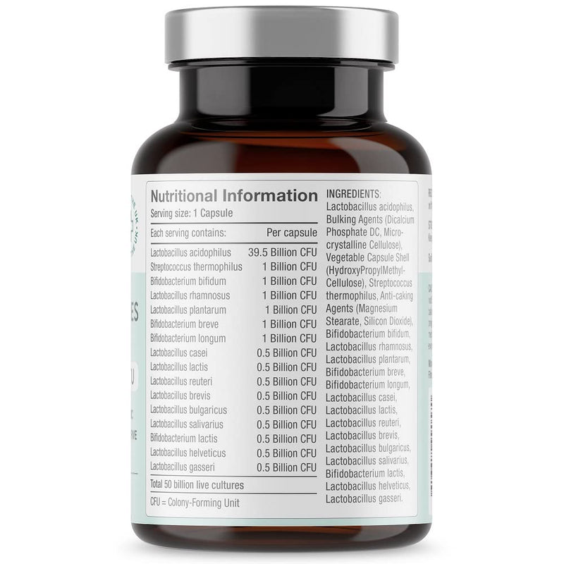 Super Strength 50 Billion CFU Advanced Pro Bio Cultures Complex with 16 Live Strains | Advanced Single Capsule Serving | Multi Strain Formula | Vegan Digestive Enzyme Supplement | UK Made - Free Soul - NewNest Australia