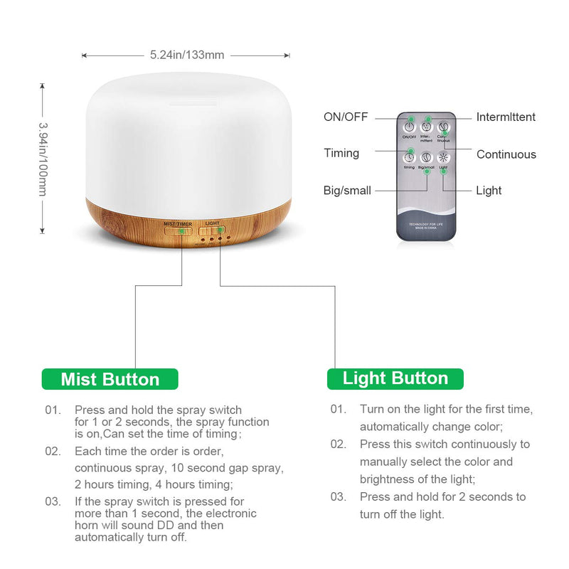 300ML Essential Oil Diffuser,Remote Control Aromatherapy Diffusers Humidifier with Adjustable Mist Mode & Waterless Auto-Off and 7 LED Light Colors for Bedroom,Office,Trip Yoga, SPA, Baby Yellow - NewNest Australia