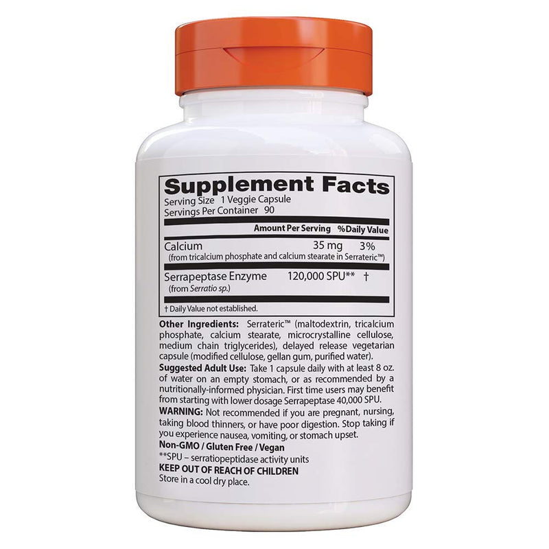 Doctor's Best High Potency Serrapeptase, Non-GMO, Gluten Free, Vegan, Supports Healthy Sinuses, 120,000 SPU, 90 Count - NewNest Australia