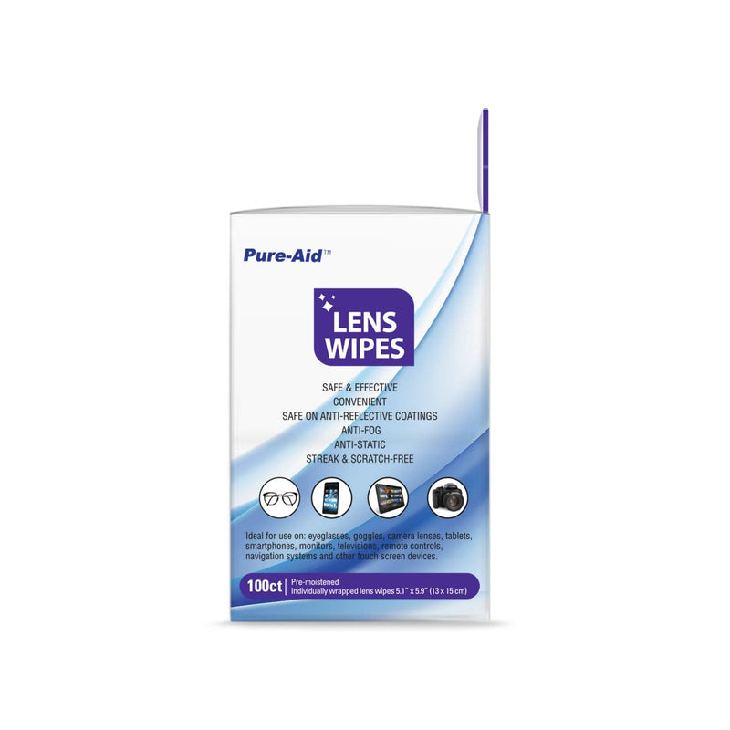 Pure-Aid Lens Wipes, Cleans Eyeglasses, Camera Lenses, Smart Phones and More - 100ct (Individually Wrapped Wipes) per pack (1pk) Lense Wipes 100ct (1pk) - NewNest Australia