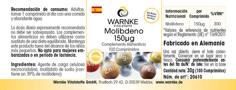 Molybdenum 150µg - 100 tablets - vegan - essential trace element | Warnke vital substances - NewNest Australia