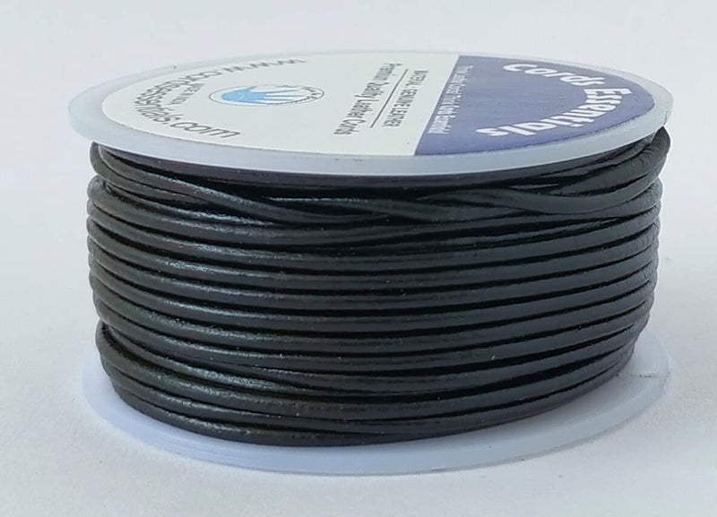 Cords Essentials Round Genuine Leather String Cord, Rope for Jewelry Making, Necklaces, Bracelets, Kumihimo Braiding, Wraps, Crafts and Hobby Projects (Black, 1.5 MM) Black - NewNest Australia