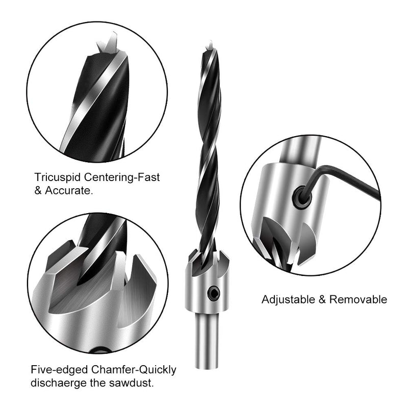 COMOWARE Countersink Drill Bits Set- 7Pcs Counter Sink Bit for Wood High Speed Steel, Woodworking Carpentry Reamer With 1 Free Hex Key Wrench 7pc/1pc - NewNest Australia